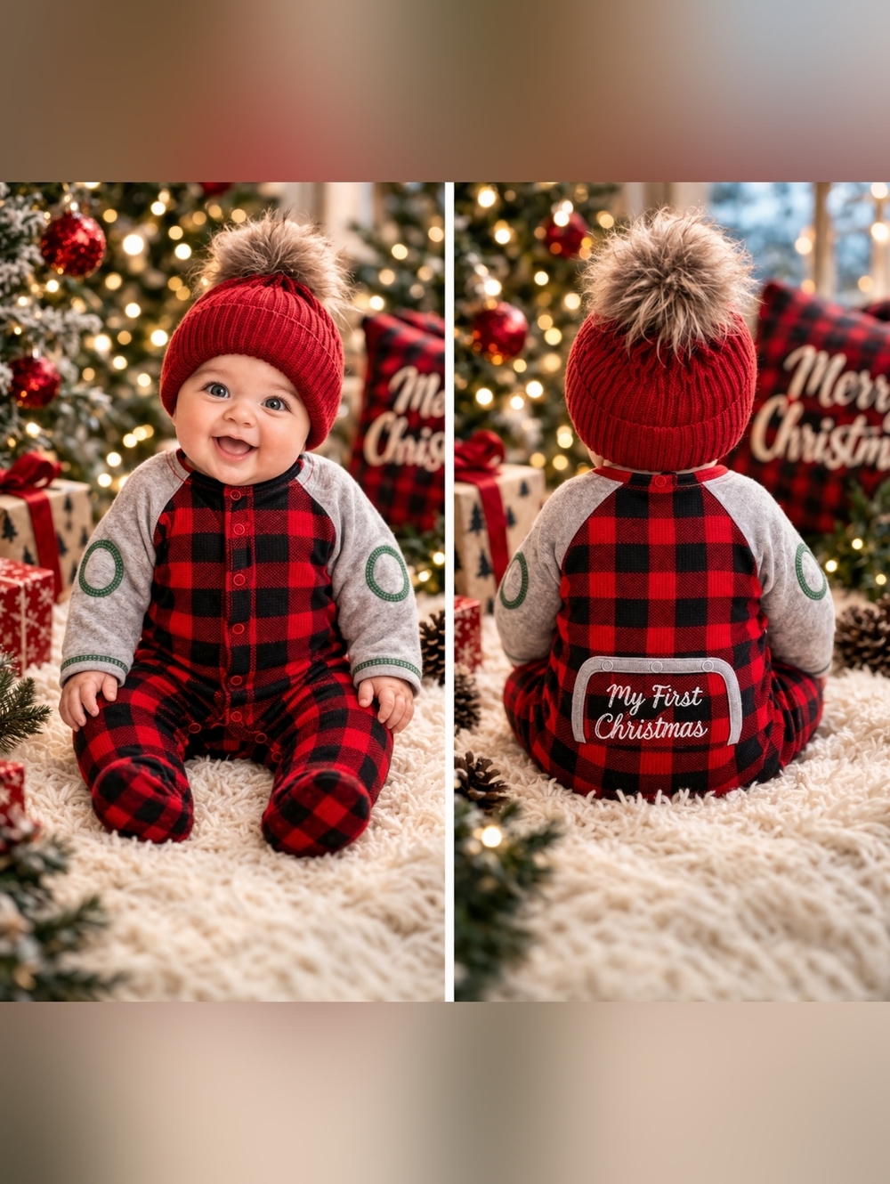 Mud Pie Baby “My First Christmas” Buffalo Plaid Footed Sleeper 0–3M #2060